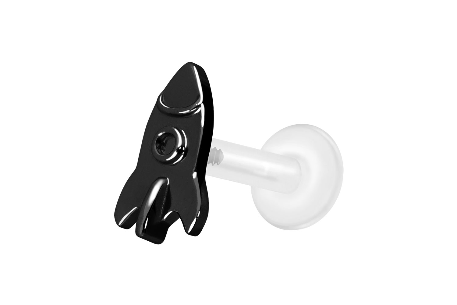 PTFE Labret Piercing mit Innengewinde + Titan-Aufsatz RAKETE